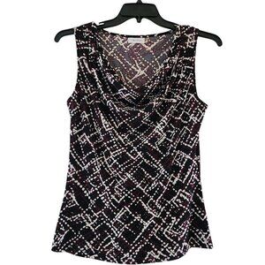 Calvin Klein Sleeveless Cowl Neck Top Black Purple Abstract Print Women PM